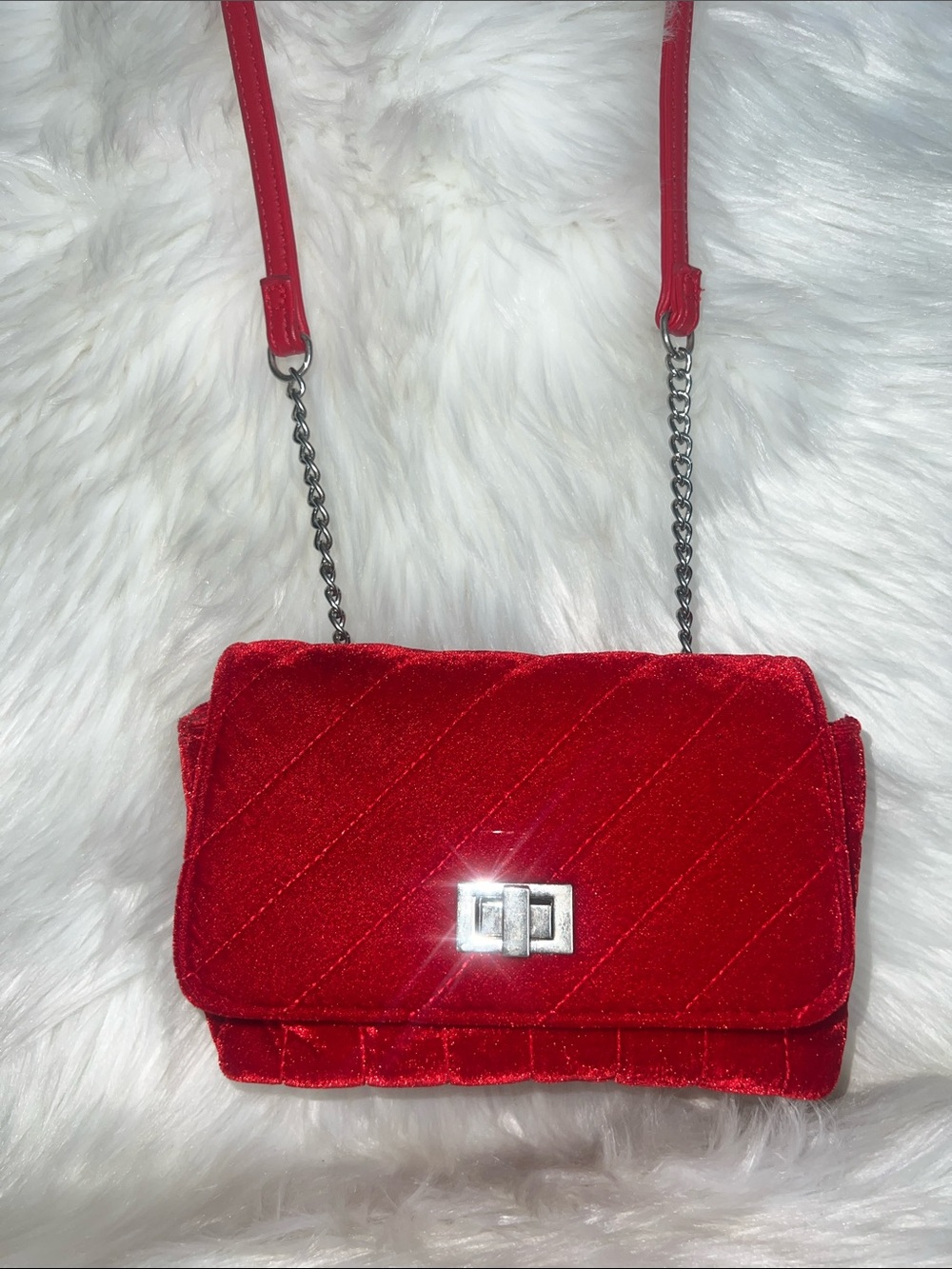 Small Red Quilted Velvet Crossbody Bag Purse